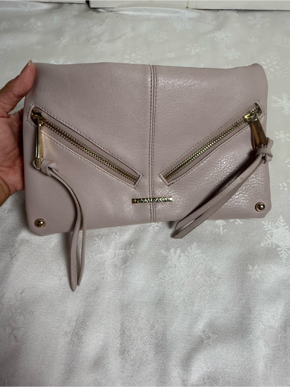 Rampage Moto Crossbody Bag Gold Chain Triple Zip Foldover Purse